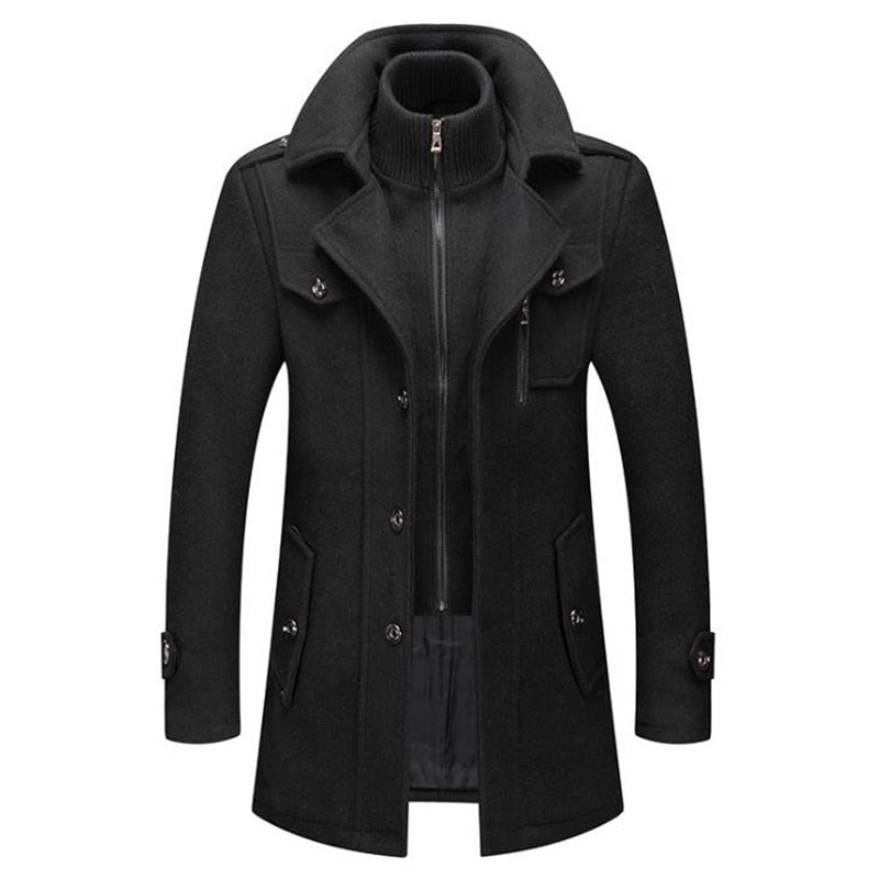 Men's Wool Jacket Winter Autumn Mens Long Windproof Wool Coat Casual Thick Slim Fit Jacket Male Overcoat