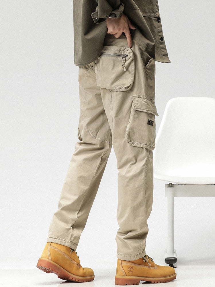 Spring Summer Multi-Pockets Men's Straight Cargo Pants Military Style Tactical Long Trousers Male Cotton Casual Work Pant