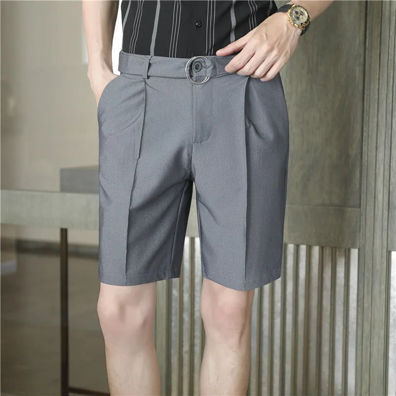 saferido Pleated Shorts Men Summer White Shorts Korean Fashion Casual Shorts Work Wear Clothes Breathable Comfort Slim Fit Bermudas