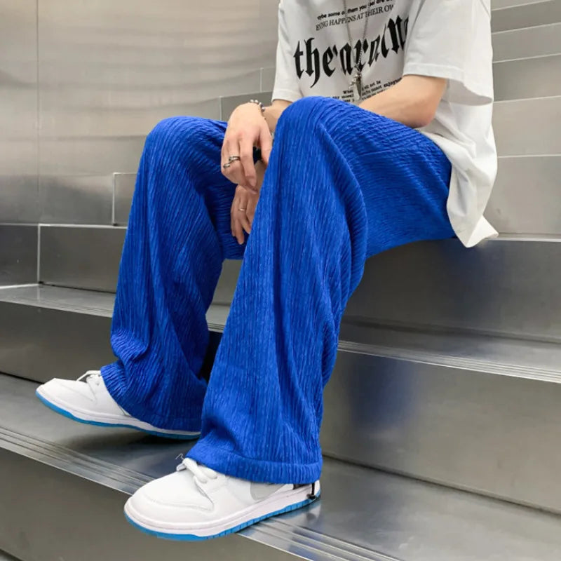 saferido Summer Ice Silk Pants Men Fashion Oversized Wide Leg Pants Men Japanese Streetwear Hip Hop Loose Pleated Pants Mens Trousers