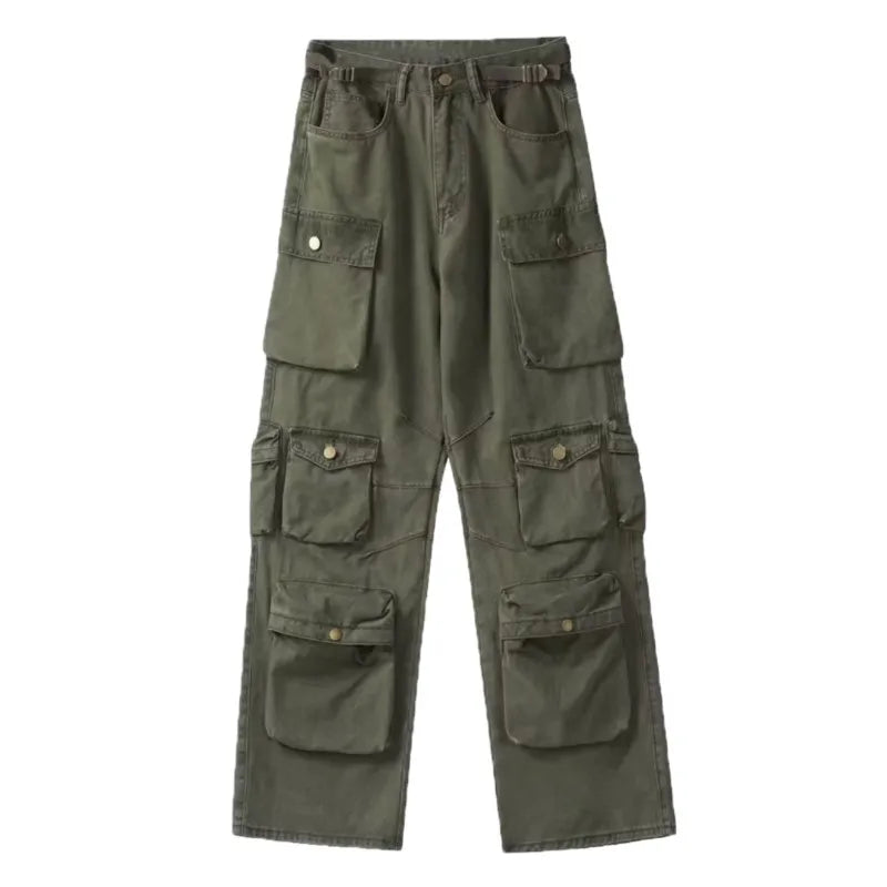 Spring Cargo pants New Popular Rice White Multi-pockets Overalls Harajuku stays Men Loose Casual Trousers Straight Mopping Pants