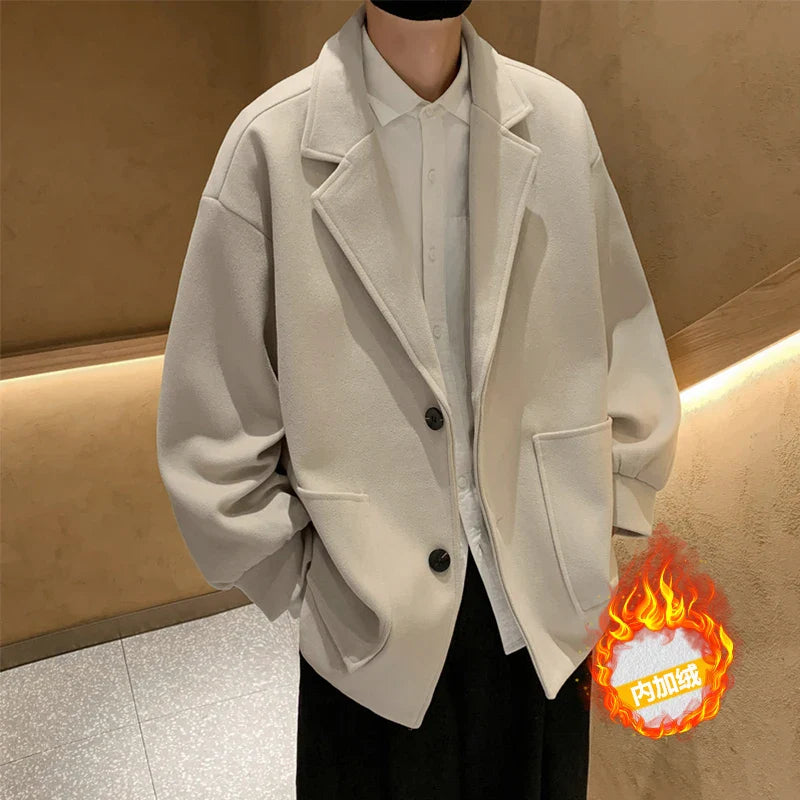 saferido Khaki Japanese Streetwear Winter Jacket Overcoat Windbreaker Wool Blends Coat Big Pockets Korean Fashion Trench Coat
