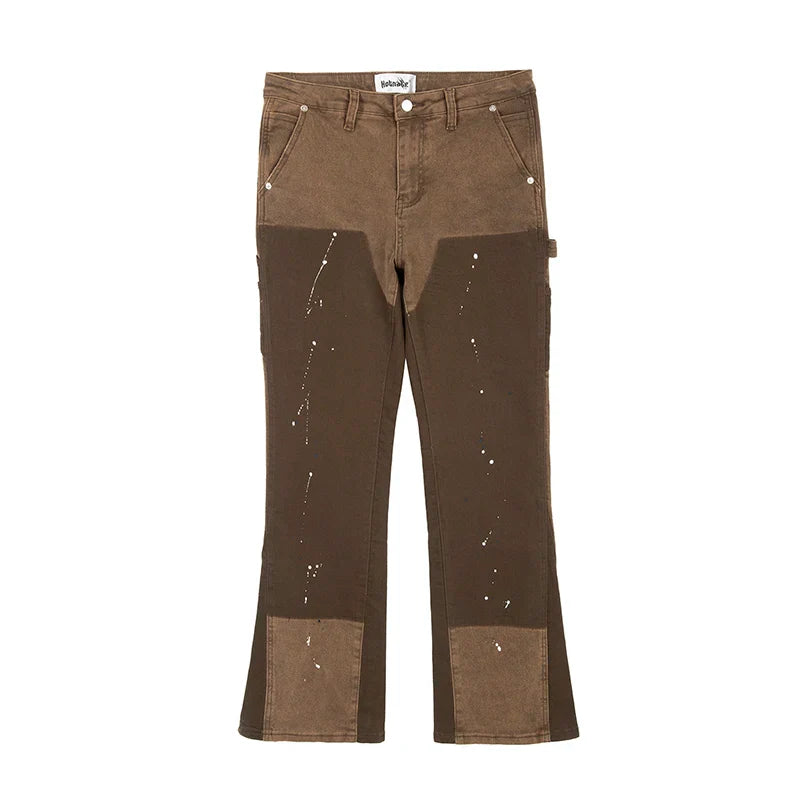 saferido Splash Ink Painted Washed Micro Elastic Denim Logging Pants Men's Patchwork Baggy Y2K Jeans Oversized Casual Cargo Trousers