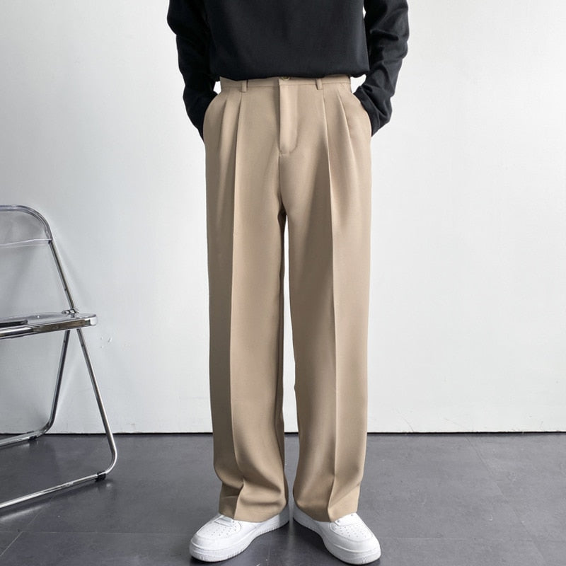 White Solid Men's Wide Leg Suit Pants Casual Fashion Brand Male Trousers Baggy Korean Style Pants Clothing