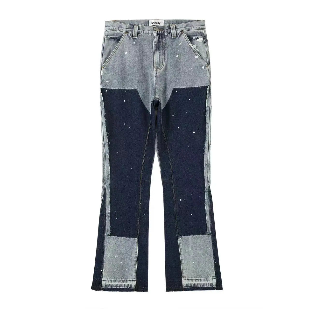 Graffiti Black Flared Denim Pants Mens Vintage Hip Hop Patches Splashed Ink Wide Leg Jeans Y2k Baggy Washed Jeans for Men