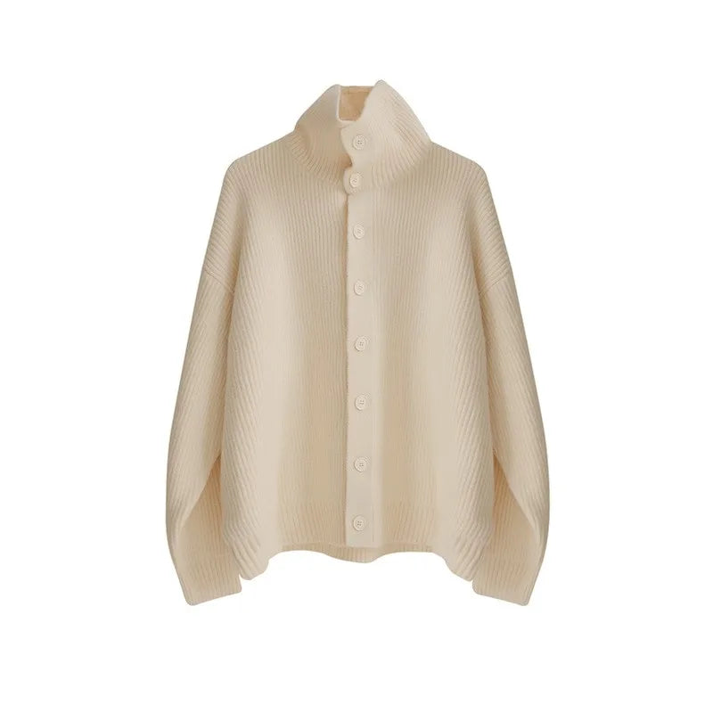 Winter Clothing Men's Luxury Knitted Jacquard Turtleneck Cardigan Sweatercoat Long Sleeve Casual Buttons Solid Color Coat