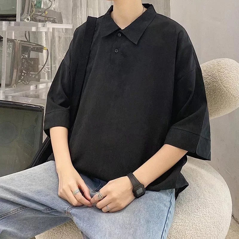 saferido Korean Style Men's Short Sleeved T-shirt Top Lapel Collar Cotton Clothes Polo T Shirts White/black/blue/orange Color Tshirts