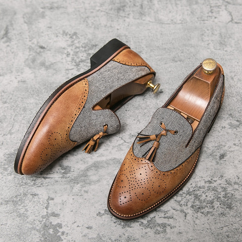 saferido Luxurious Mens Slip-On Casual Shoes Fashion Tassel Men's Shoes Men Loafers Male Dress Brock Carving Shoes Office Designer Shoes
