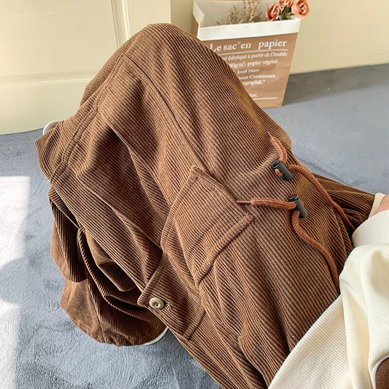 Corduroy Cargo Pants for Men Streetwear Black Cargo Trousers Male Joggers Hip Hop Green Black Japanese Pocket Korean