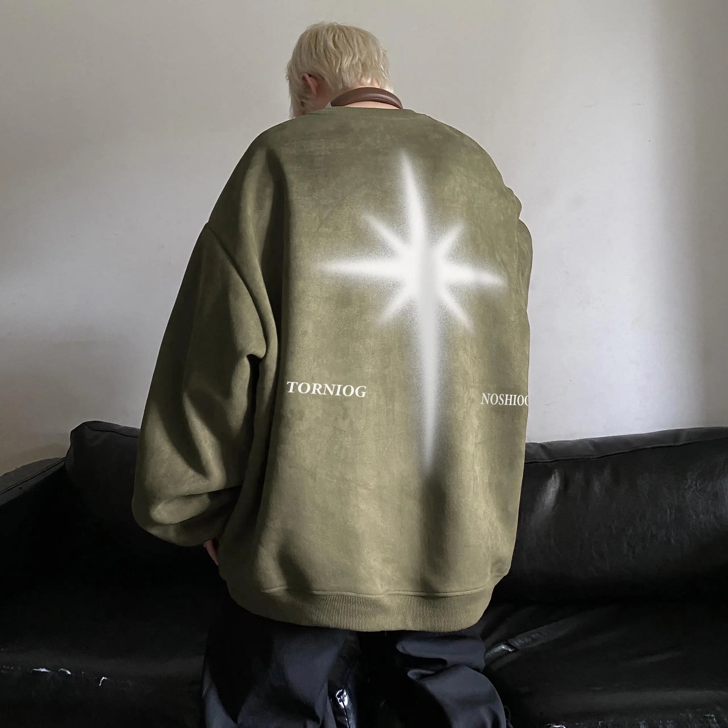 saferido High Street Men Sweatshirt Angel Wing Graphic Printed Gothic Style Pullover Sweatshirts Oversize Baggy Hip Hop Round Neck Hoodie
