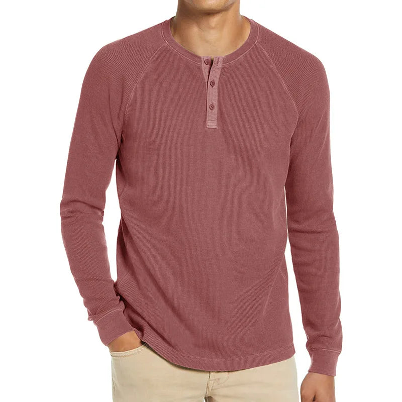 saferido Spring Autumn Long Sleeve Tshirt Men Fashion Henry Collar Solid Color Casual Pullover Tops Mens Knitting Tees Man Clothing