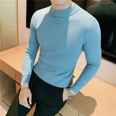 saferido British Style Men Winter Solid Color Turtle Pullover Knitted Shirt Slim Sweater Men Knitted Sweaters Men Knitwear S-4XL