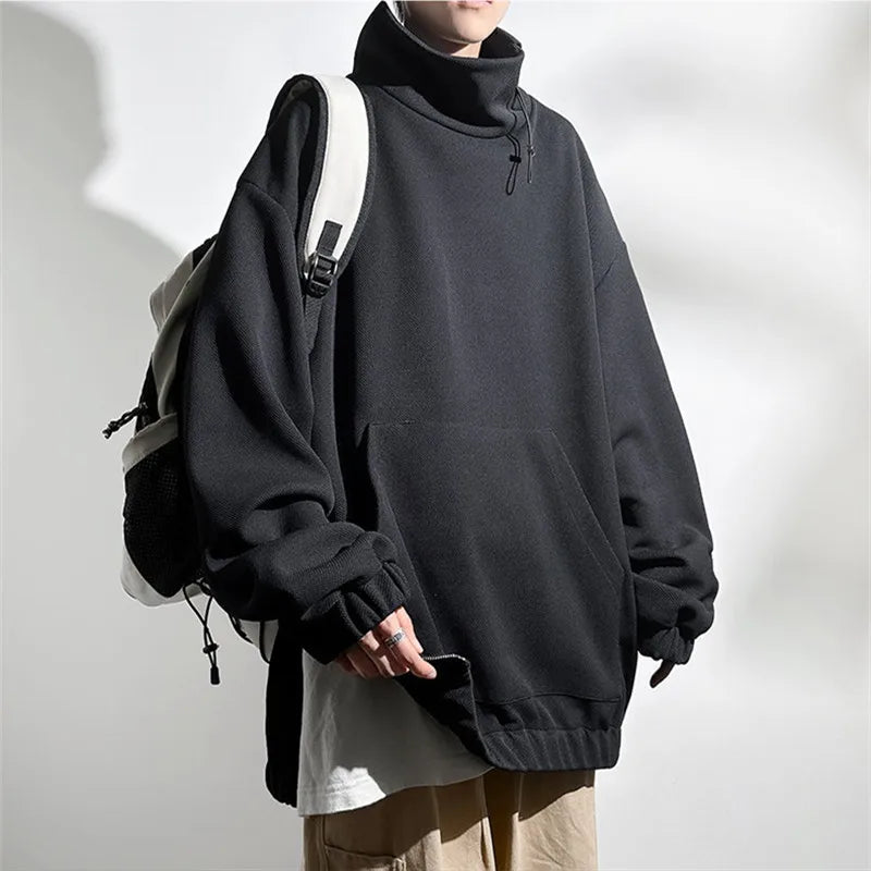 saferido Spring Autumn Hoodies Men Fashon Turtleneck Pullover Sweatshirt Mens Solid Color Loose Streetwear Hip Hop Couple Casual Hoodies