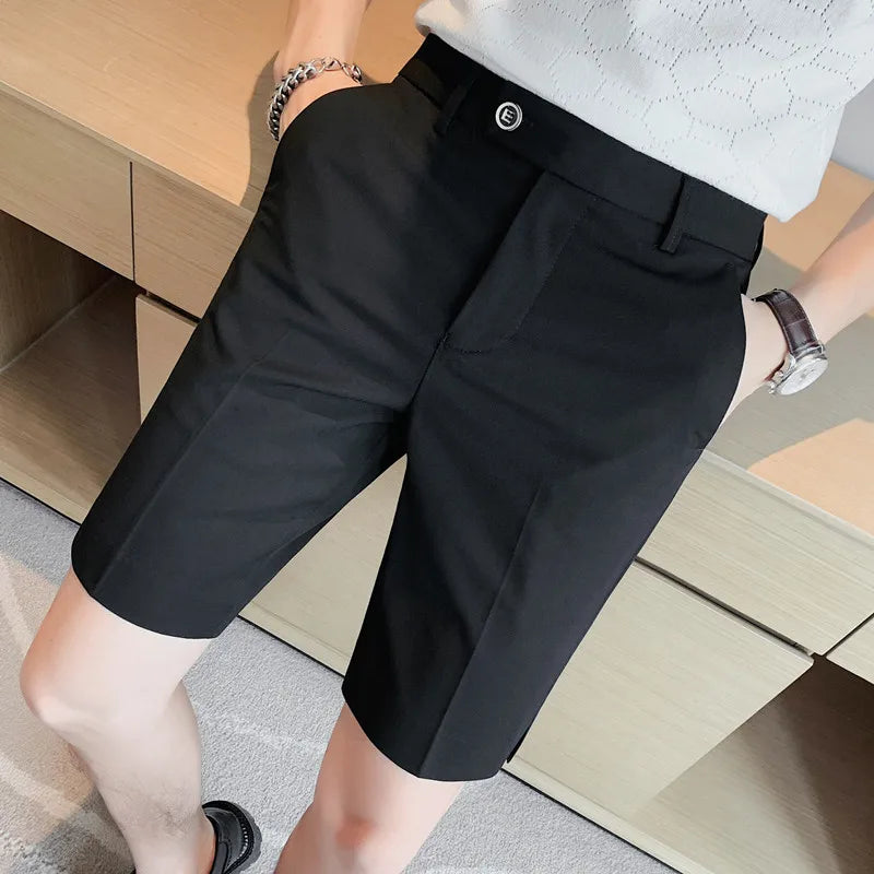 saferido Korean Fashion Business Shorts Men Streetwear Pleated Shorts Knee Length Work Bottoms Summer Streetwear Cool Bermudas Male