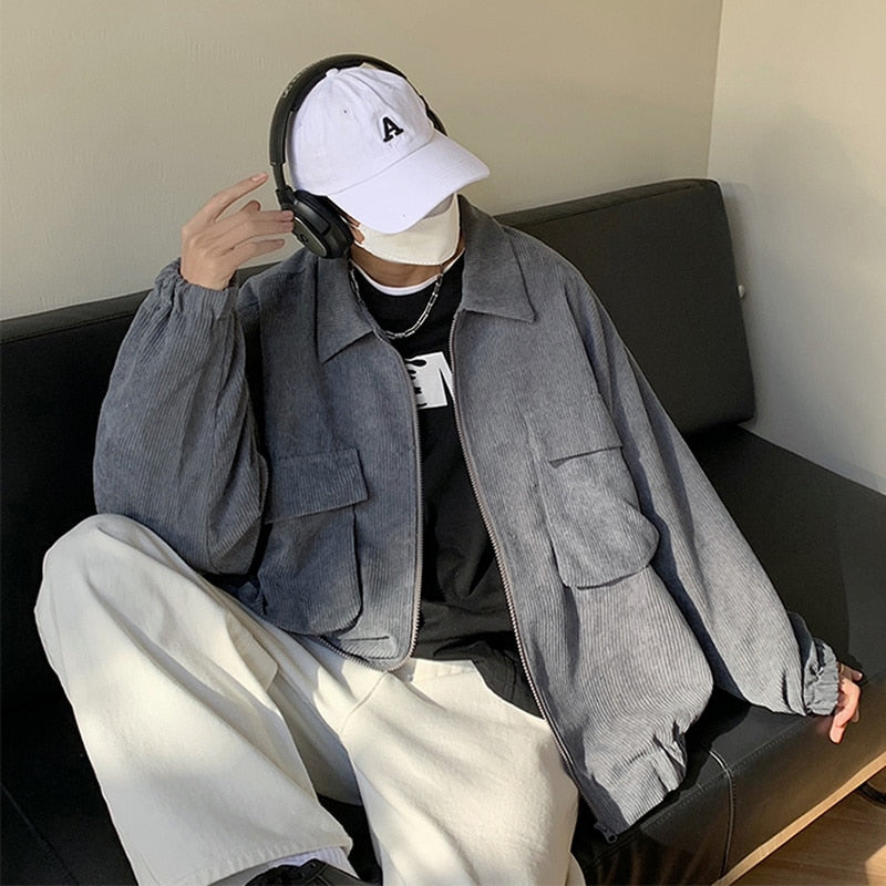 Jackets Men Streetwear Handsome Japanese Corduroy Outwear Solid Large Size BF Loose Classic New Arrival Popular