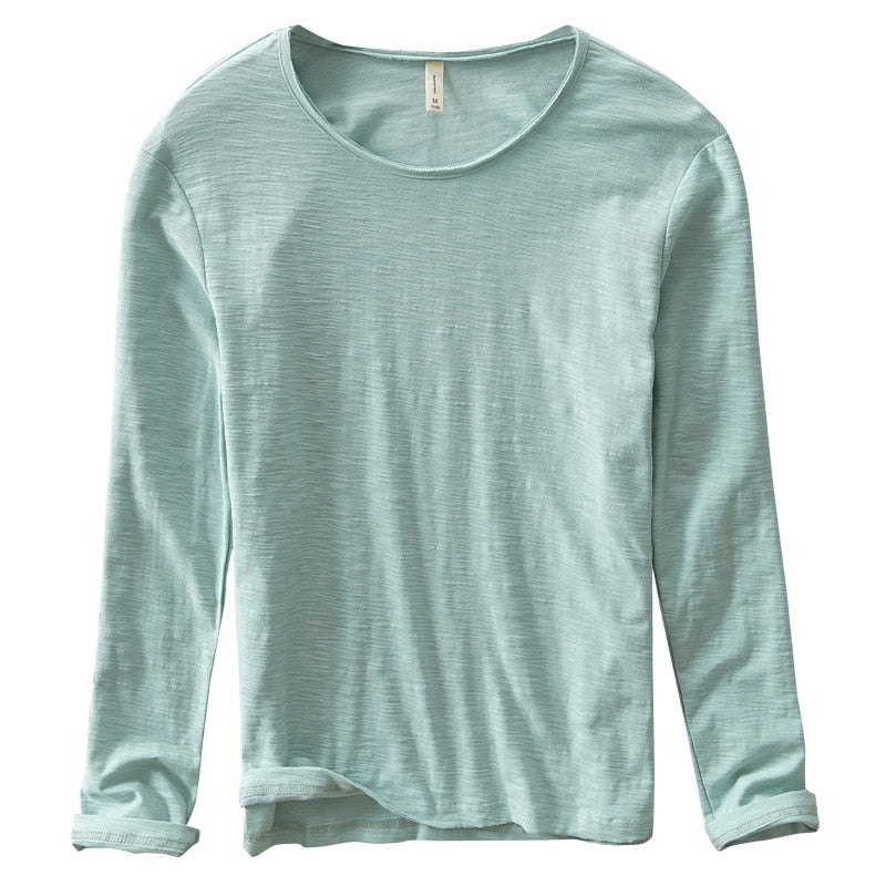 New Autumn Solid Color Long-sleeved T-shirt Men's Casual Bottoming T-shirt Male Cotton Crew Neck T-Shirt