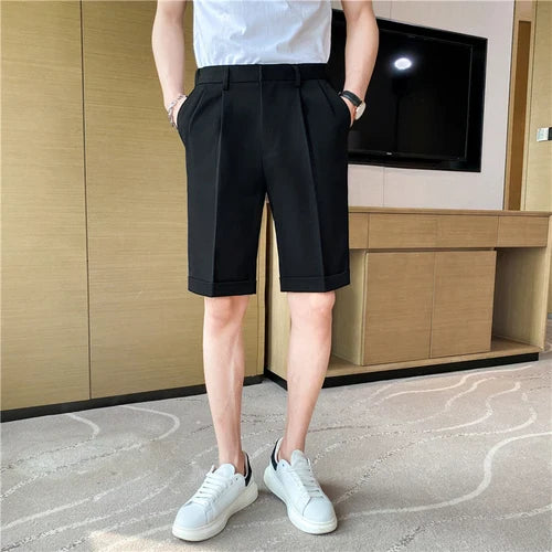 saferido British Style Men's Summer Slim Fit Casual Shorts/Male High Quality Fashion Solid Color Shorts
