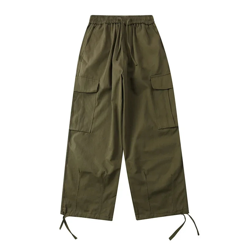 saferido Japanese Vintage Wide Leg Overalls Fashion Label Large Pocket Men's Leggings Casual Trousers for Men Women Sweatpants Joggers