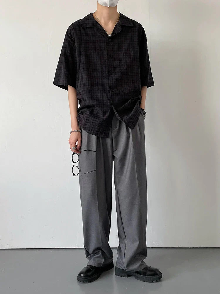 saferido Black Plaid Shirts Men Summer Loose Breathable Teens All-match Trendy Korean Fashion BF Simple Tops Streetwear Harajuku Camisas