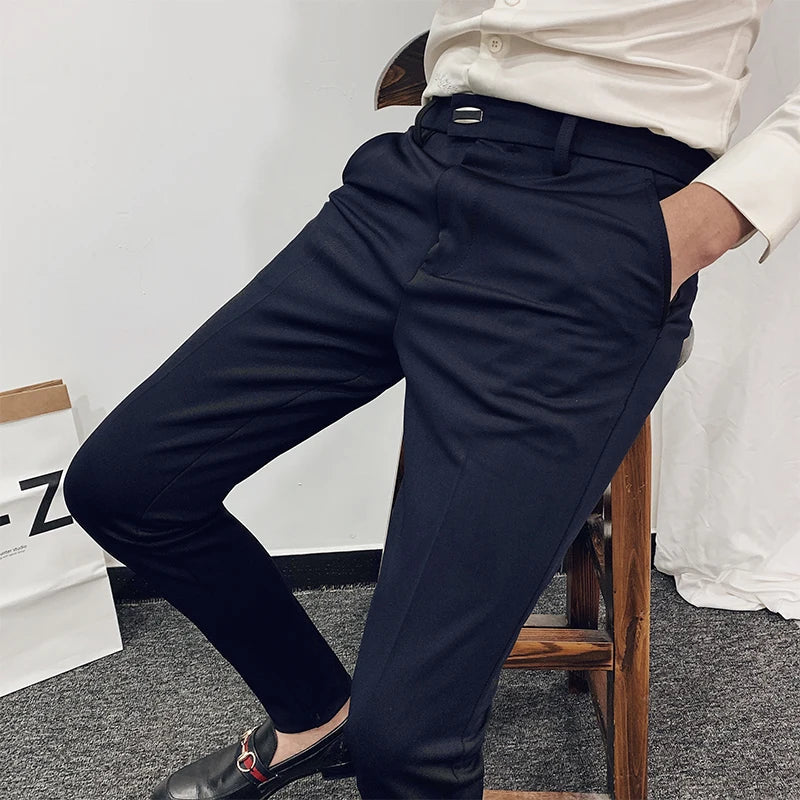 saferido Men's Suit Pants Spring and Summer New High-quality Slim Pants Fashion Casual Nine-point Pants Men's Clothing Formal Trousers