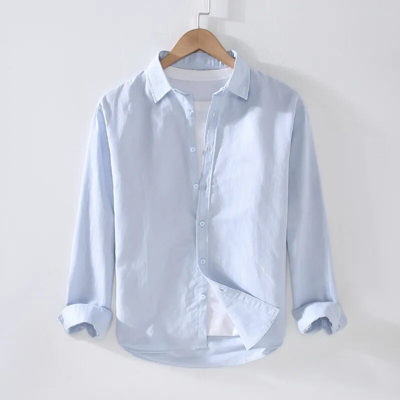 Linen Cotton Vintage Cargo Tops Shirts Men Cotton Long Sleeve Shirt Top Quality Fitness Tactical Shirt for Man
