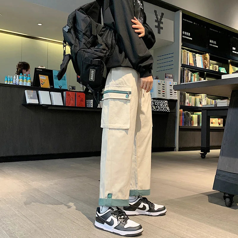 saferido Spring new cotton wide-leg men's pants with large pockets casual hip-hop overalls straight-leg pants for men men pants mens
