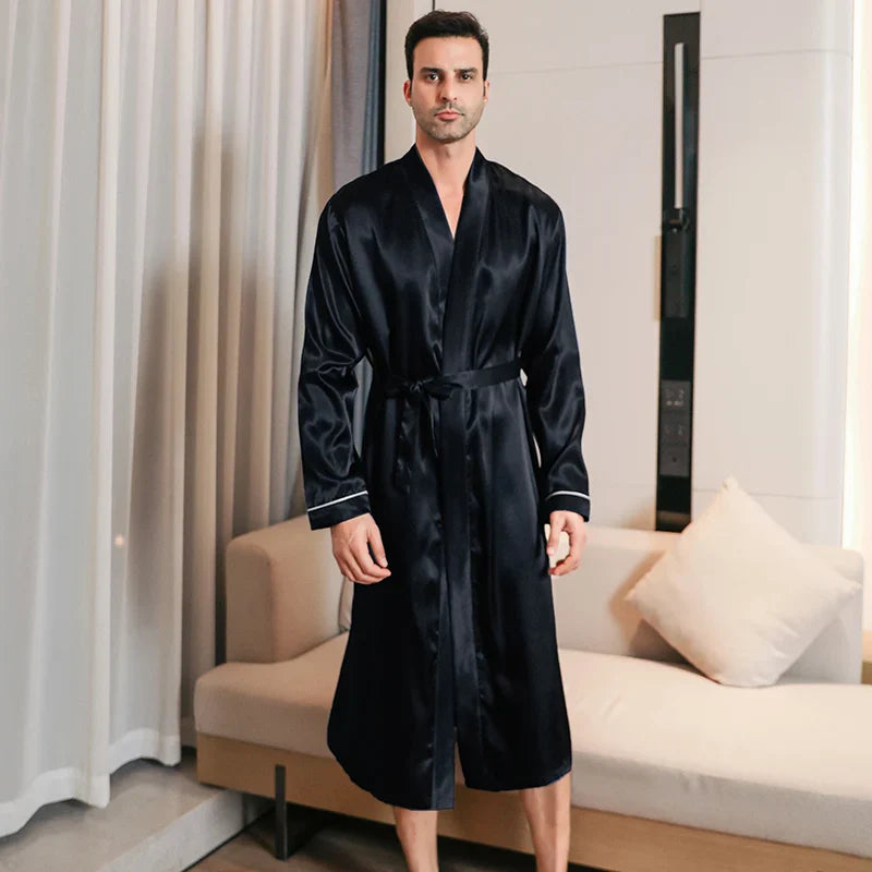 saferido Pajama men's spring and autumn silk thin style oversized pajamas long sleeved bathrobes ice silk bathrobes home clothing summer