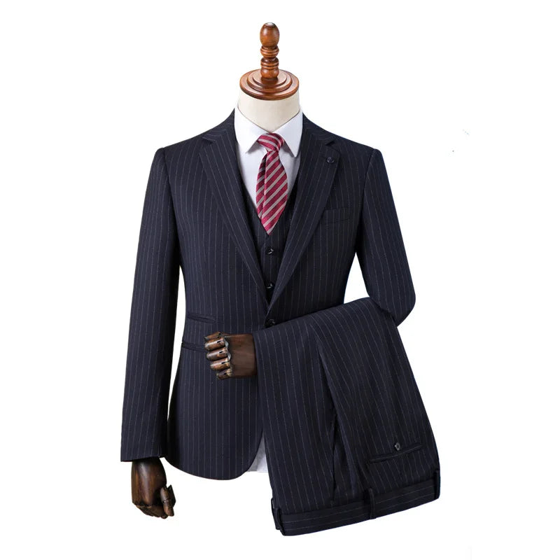 saferido Premium Suit British Striped for Men's Business Formal Dress, Wedding, and Groom, Slim-fit Coat Vest & Pants