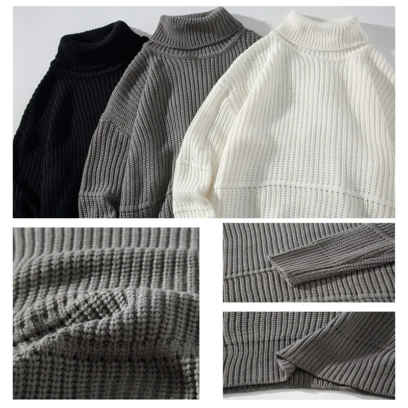 saferido Autumn Winter Mens Casual Turtleneck Pullover Men's Long Sleeve Rollneck Sweater Korean Style Fashion Warm Knitted Sweater