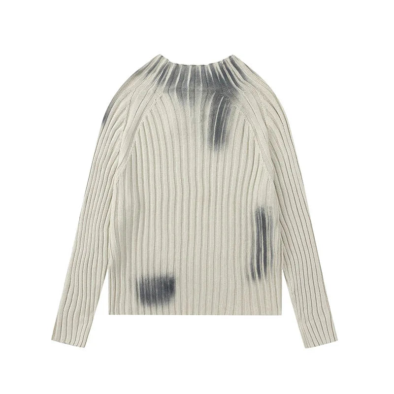 High Street Paint Graffiti Old Slim Fit Knitted T-shirt Ins Lazy Style Knitted Sweater New Fashion Tops Pullover