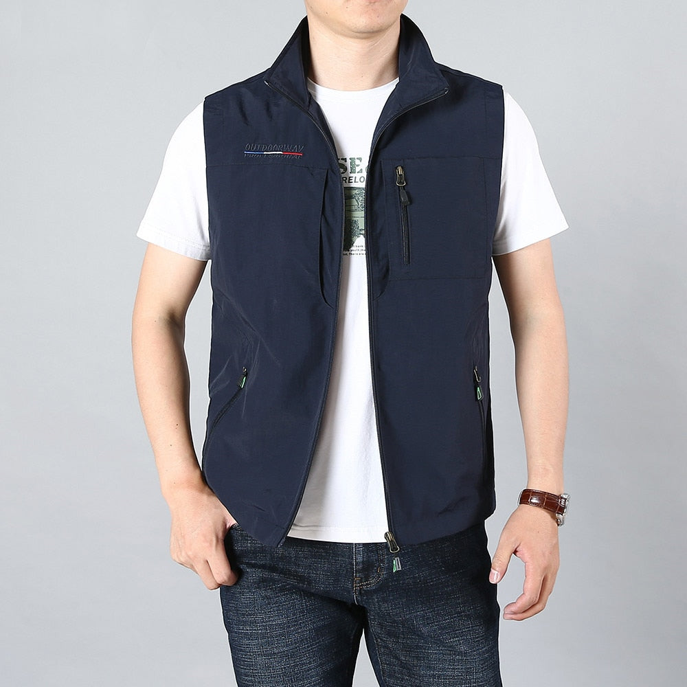 Men Waistcoat Jackets Vest Spring New Solid Color Stand Collar Climbing Hiking Work Sleeveless with Pocket M-6Xl Brand Sale