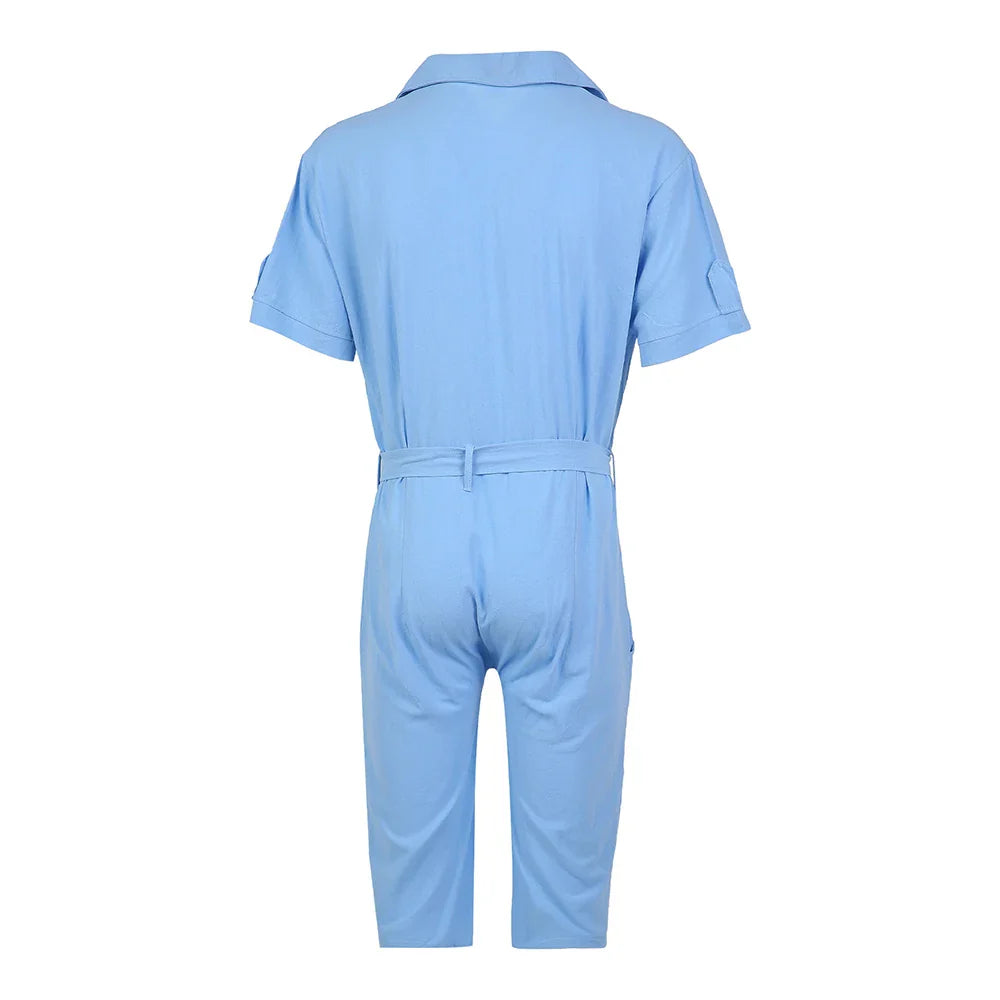 saferido Mens Sports Strap Casual Short-Sleeve Jumpsuit 2024 New Spring Summer Genderless Home Simple Solid Color Loose Jumpsuit Unisex