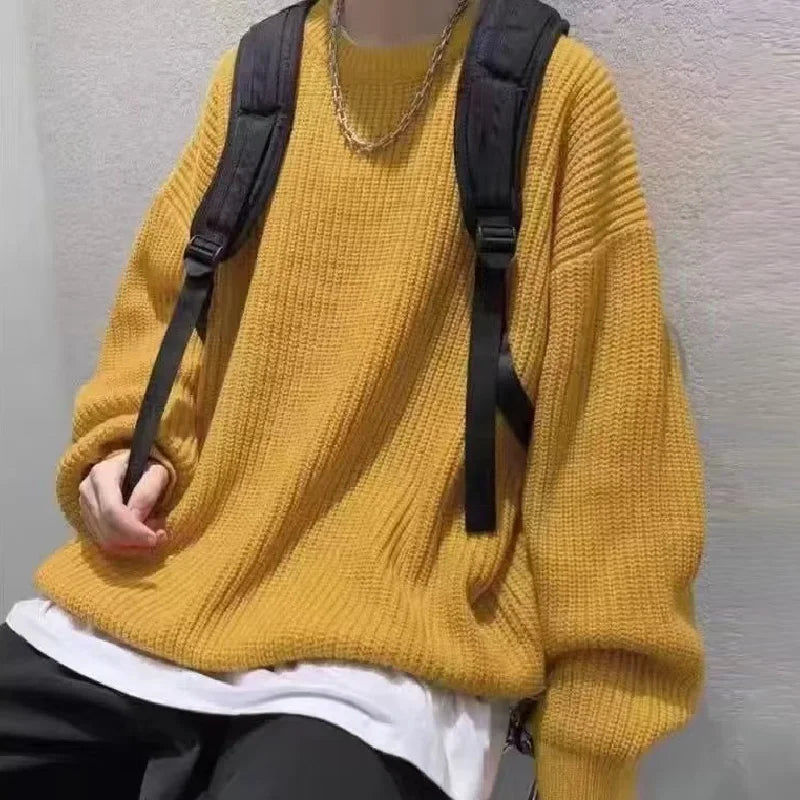 Solid Striped Sweater for Men Autumn Winter Casual O-neck Long Sleeve Pullovers Male Vintage All-match Knitted Jumpers Chic Tops