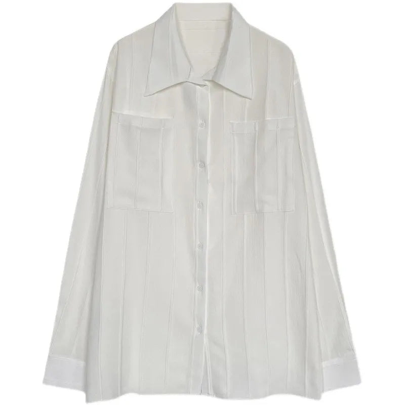 Men's Luxury Suit Collar Texture Shirt Vintage Casual Drapped Solid Color Button-down Long Sleeve Shirts for Men Spring Clothing