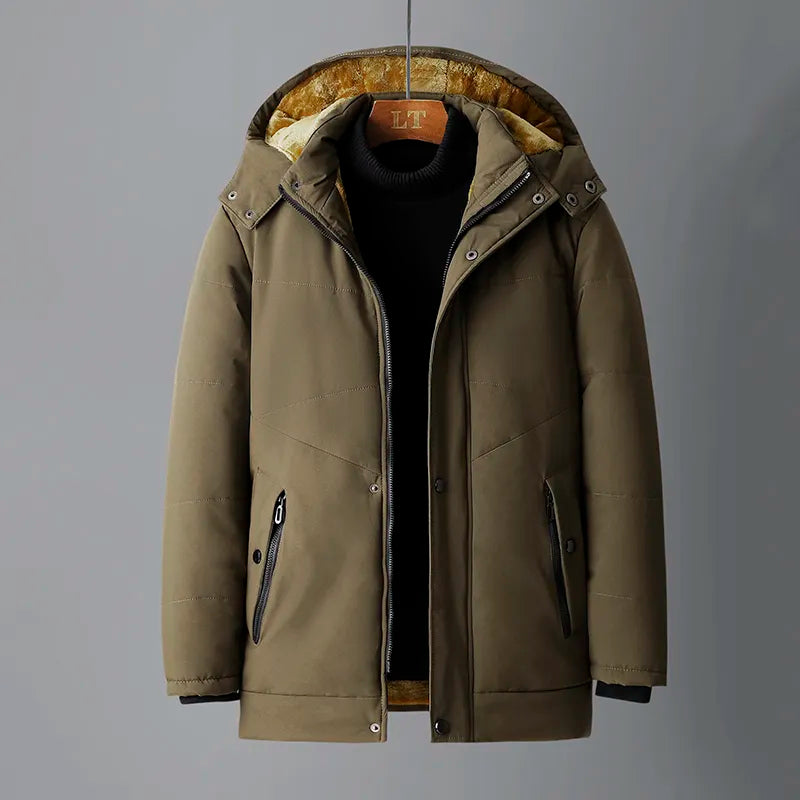 Winter Men Windproof Warm Casual Hooded Jacket Coat Man Thick Detachable Hat Formal Parka Male Outwear Business Windbreaker