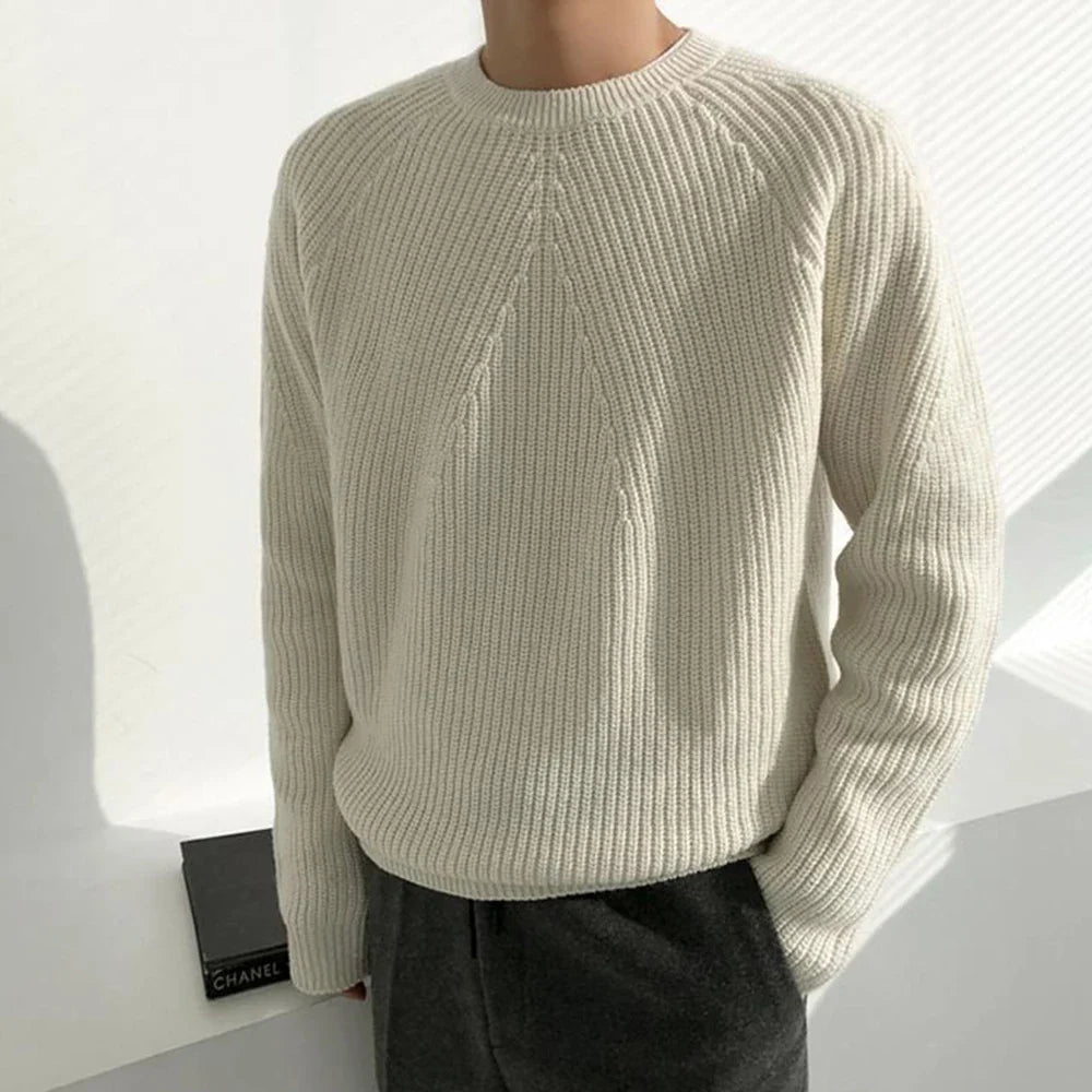 saferido Mens Autumn Winter Korean Style Loose Round Neck Knitted Sweater Gender-Neutral Trendy Casual Solid Color Simple Sweater Unisex