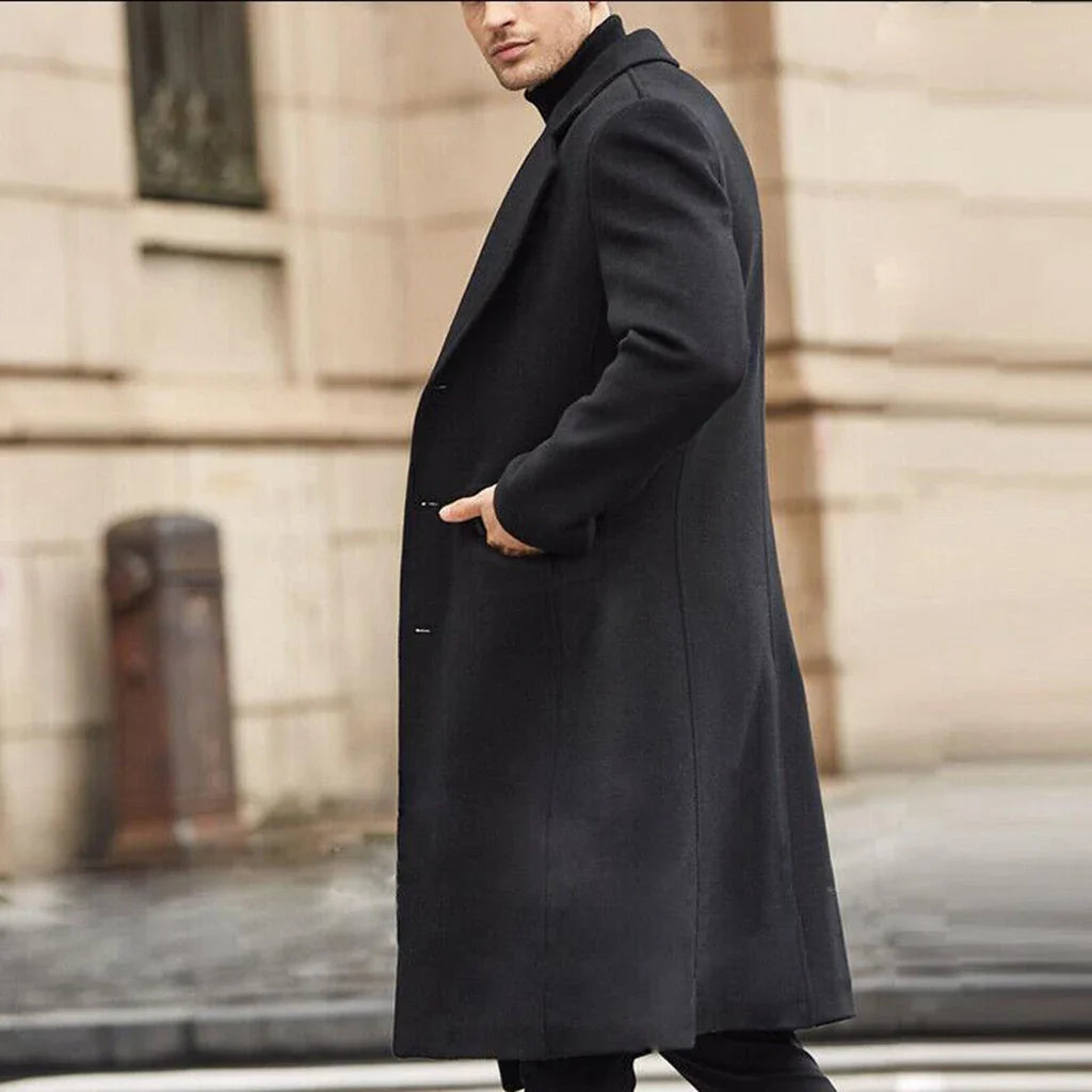 saferido Korean Trend Men's Loose Casual Single-breasted Overcoat Autumn Winter Fashion New Long Sleeve Woolen Long Coat