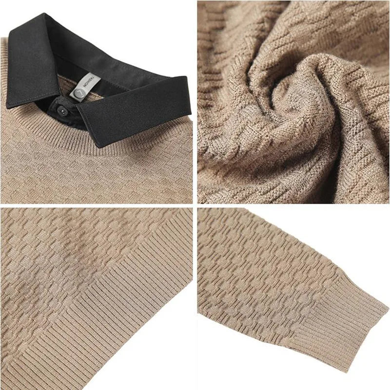 saferido Fake-2Pieces Top Quality Gentlemen Sweater Men Clothing Fashion Slim Fit Casual Knitted Pullovers Pull Homme Korean Style S-4XL