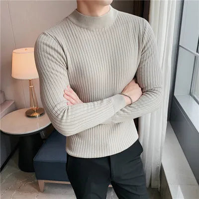saferido British Style Men Winter Solid Color Turtle Pullover Knitted Shirt Slim Sweater Men Knitted Sweaters Men Knitwear S-4XL