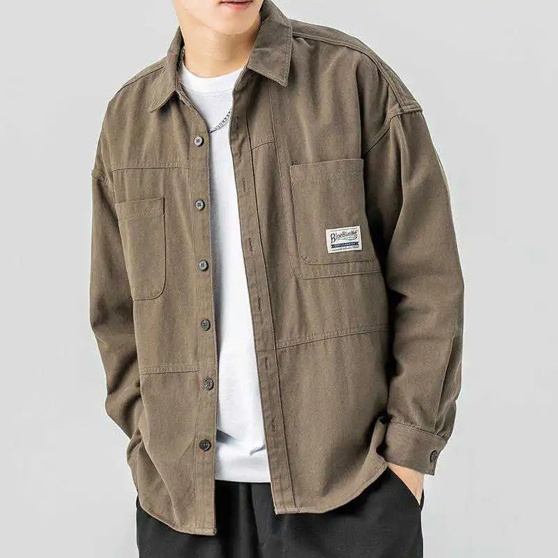Men Shirts Long Sleeve Jackets Pocket Spring Autumn Cardigan Fashion Streetwear Male Casual Oversize Coat Loose Blouses