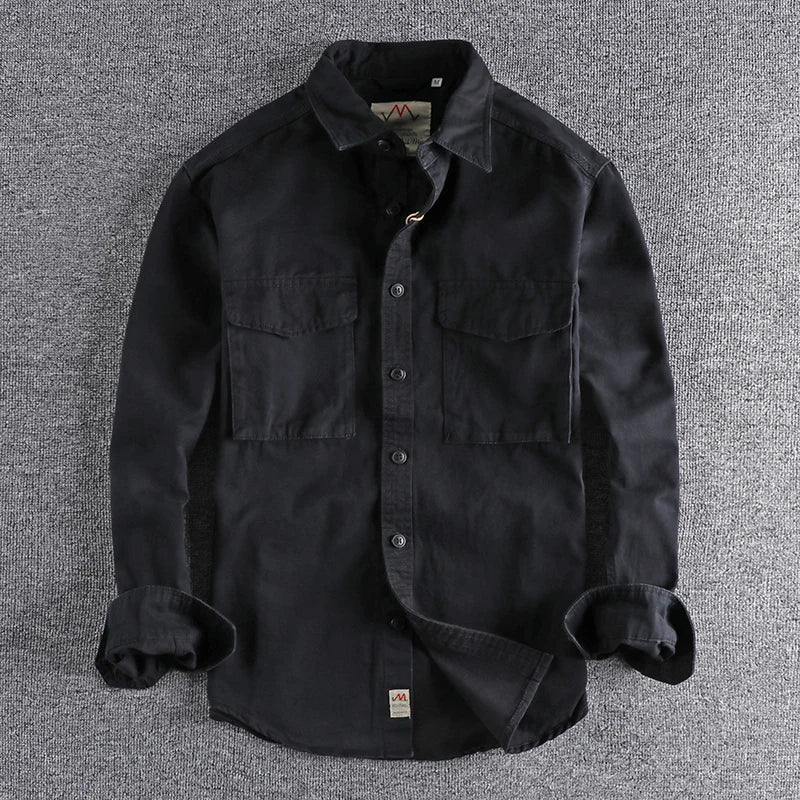 Autumn new khaki retro wash solid color work shirt men's three-dimensional pocket trend loose jacket