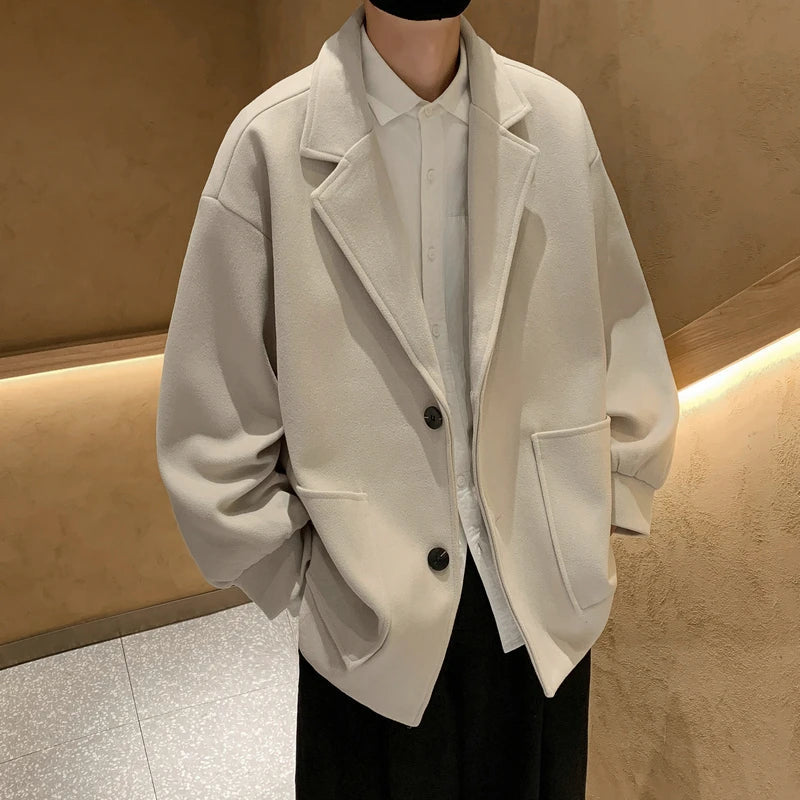 saferido Khaki Japanese Streetwear Winter Jacket Overcoat Windbreaker Wool Blends Coat Big Pockets Korean Fashion Trench Coat