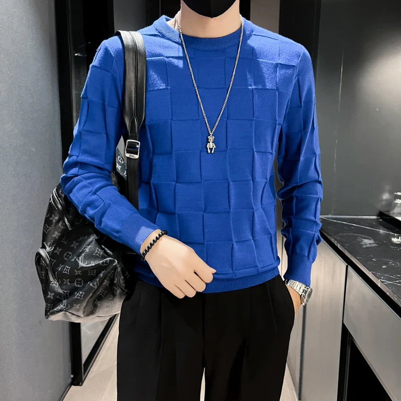saferido British Style Men's Autumn/Winter Thermal Knitted Sweater/Male Slim Fit Fashion Plaid Casual Pullover Men Knit Shirt 3XL