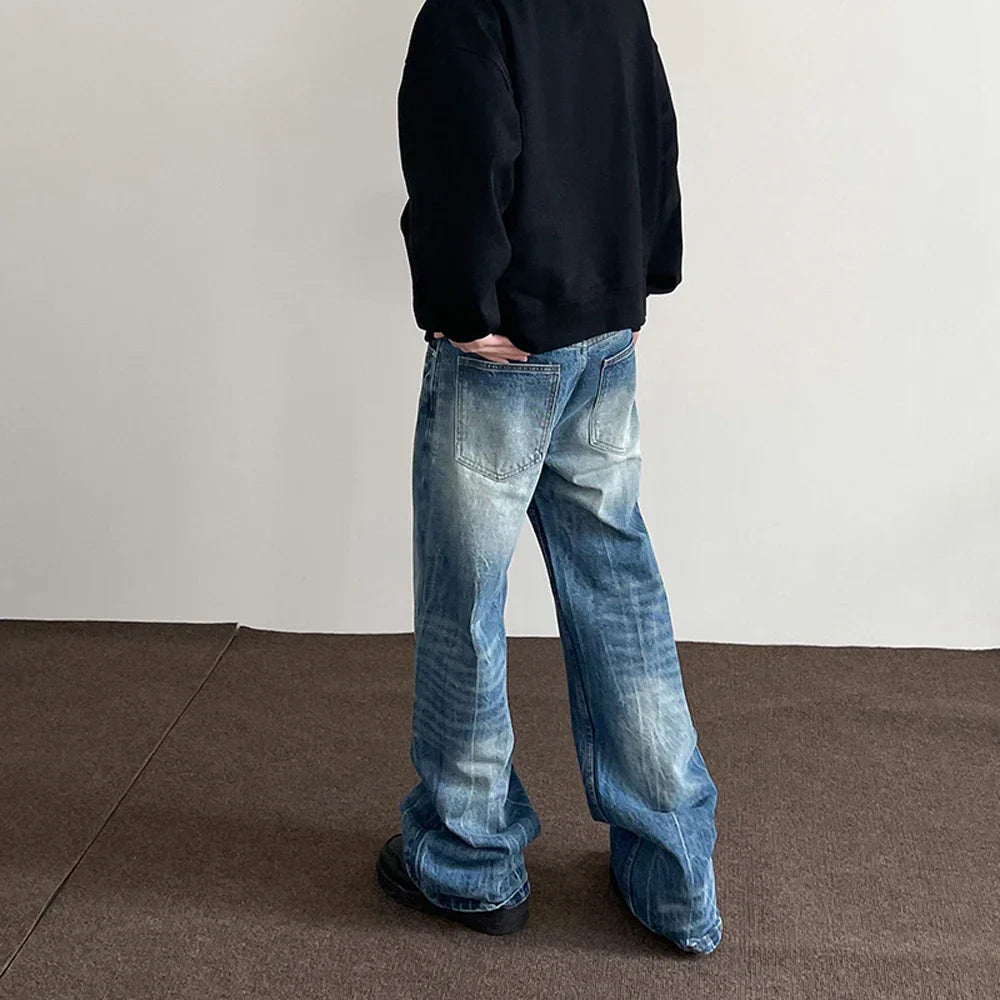 Mens Jeans Baggy Y2k Streetwear Blue Trousers Loose Straight Leg Vintage Distressed Casual Fashion Street Wide Leg Denim Pants