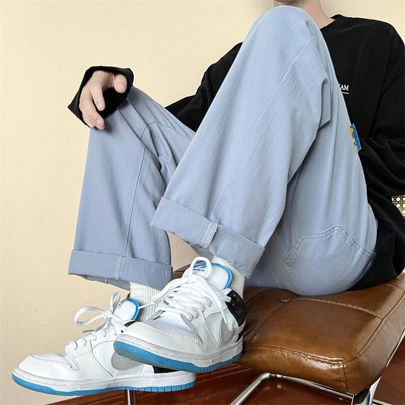 Straight Leg Men's Cargo Pants Straight Leg Fashion Elastic Waist Casual Trousers Harajuku Male New Brand Pants