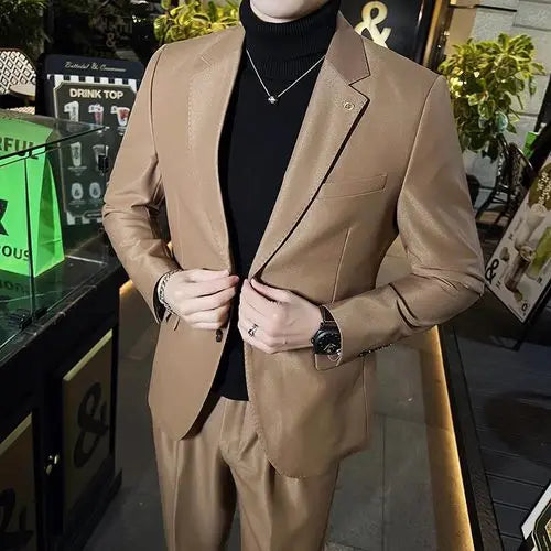 saferido Men's British Style Two-Piece Casual Suit - Slim Fit, High-End, Suit or Blazer/Trousers Sold Separately -Male Suit for Wedding