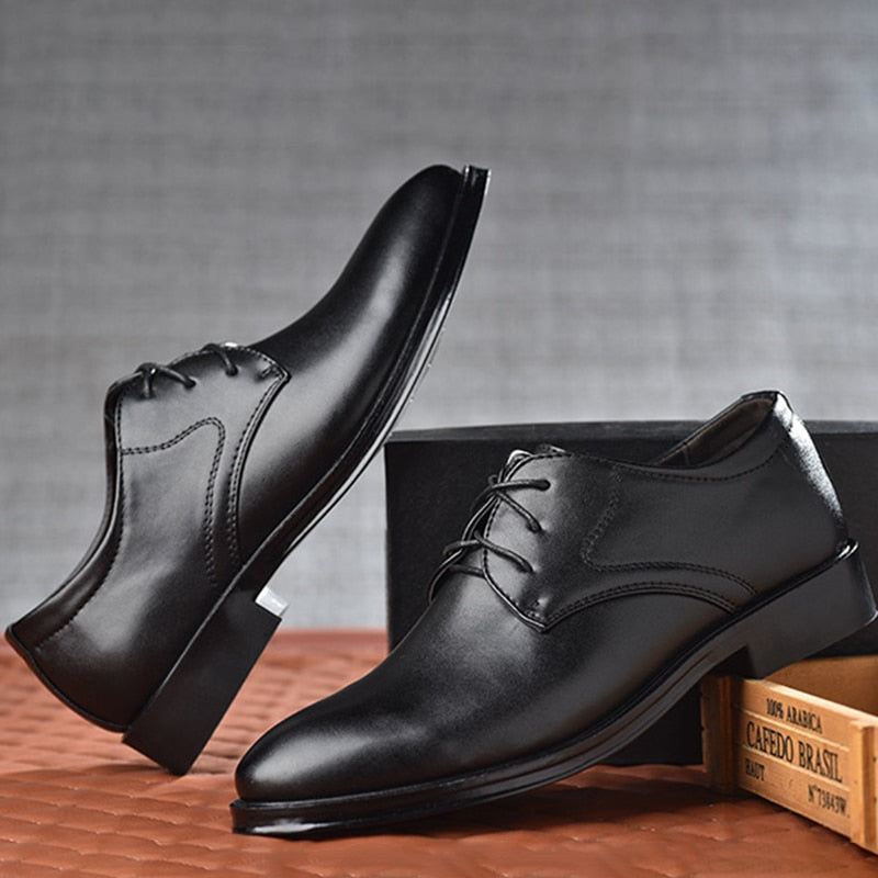 saferido Plus Size Man Shoes Formal Black Leather Shoes for Men Lace Up Oxfords for Male Wedding Party Office Business Casual Shoe Men
