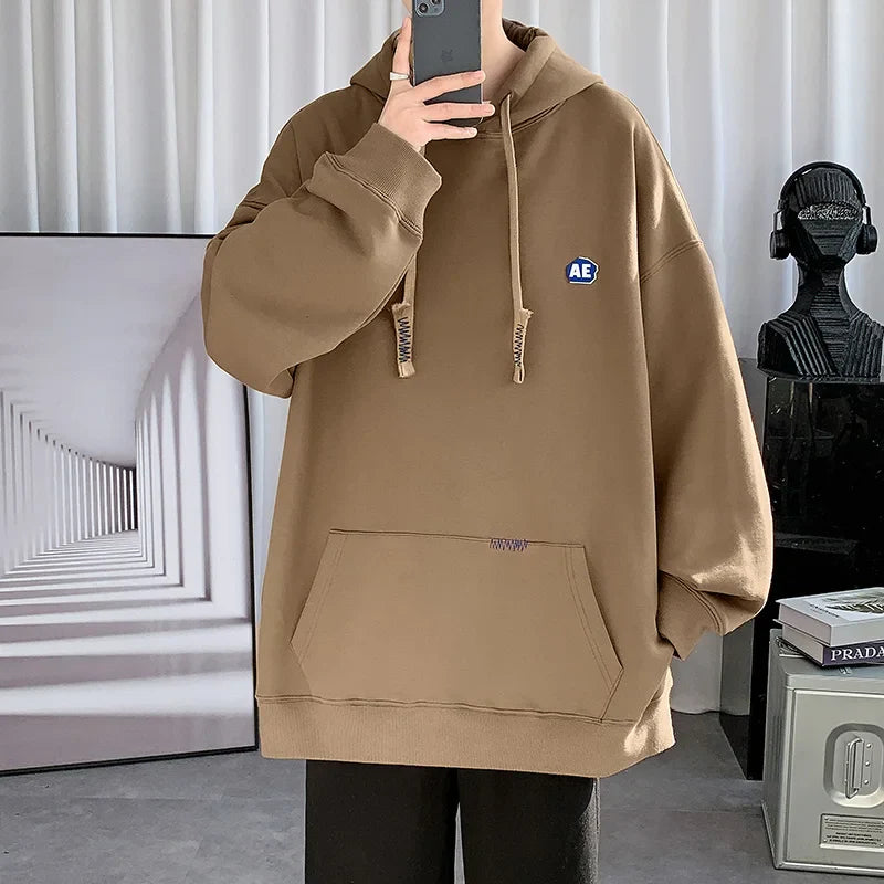 saferido Casual Autumn Man Hooded Sweatshirts Classic Solid Color Loose Oversized Hoodie College Style Japanese Hoodies Designer Tops
