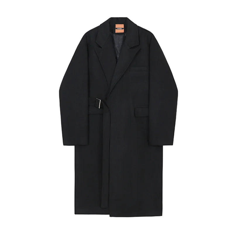 saferido Men's And Mixtures Coat Autumn Winter Mid Long Thickened Korean Trend Loose Overcoat Male New Bandage Waist