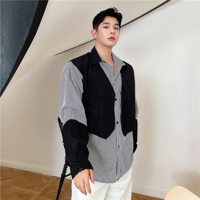 saferido Spring and Autumn New Men's Patchwork Fashion Casual Long-Sleeve Striped Blouse Tops Loose High Quality Design Shirts T60